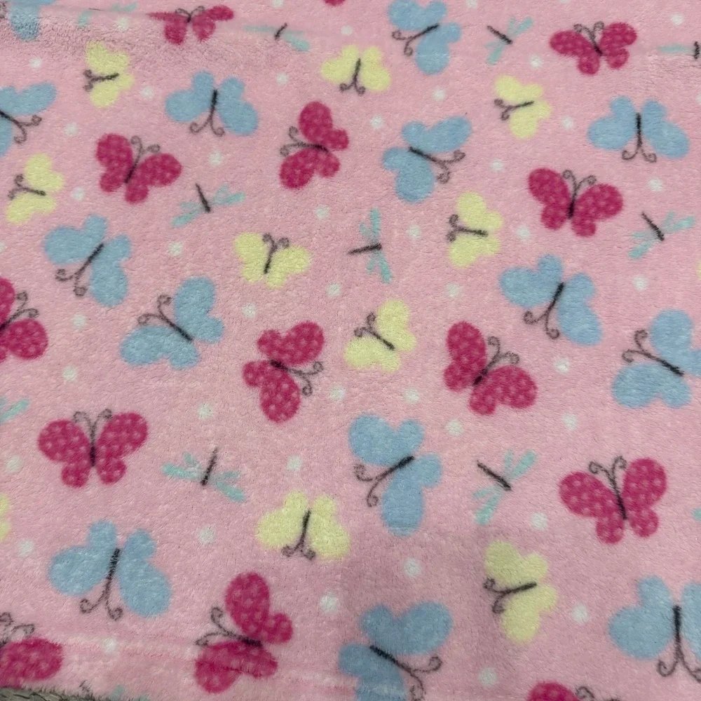 Parents Choice Pink Butterfly Dragonfly Plush Baby Blanket 30x36 Fleece Polka